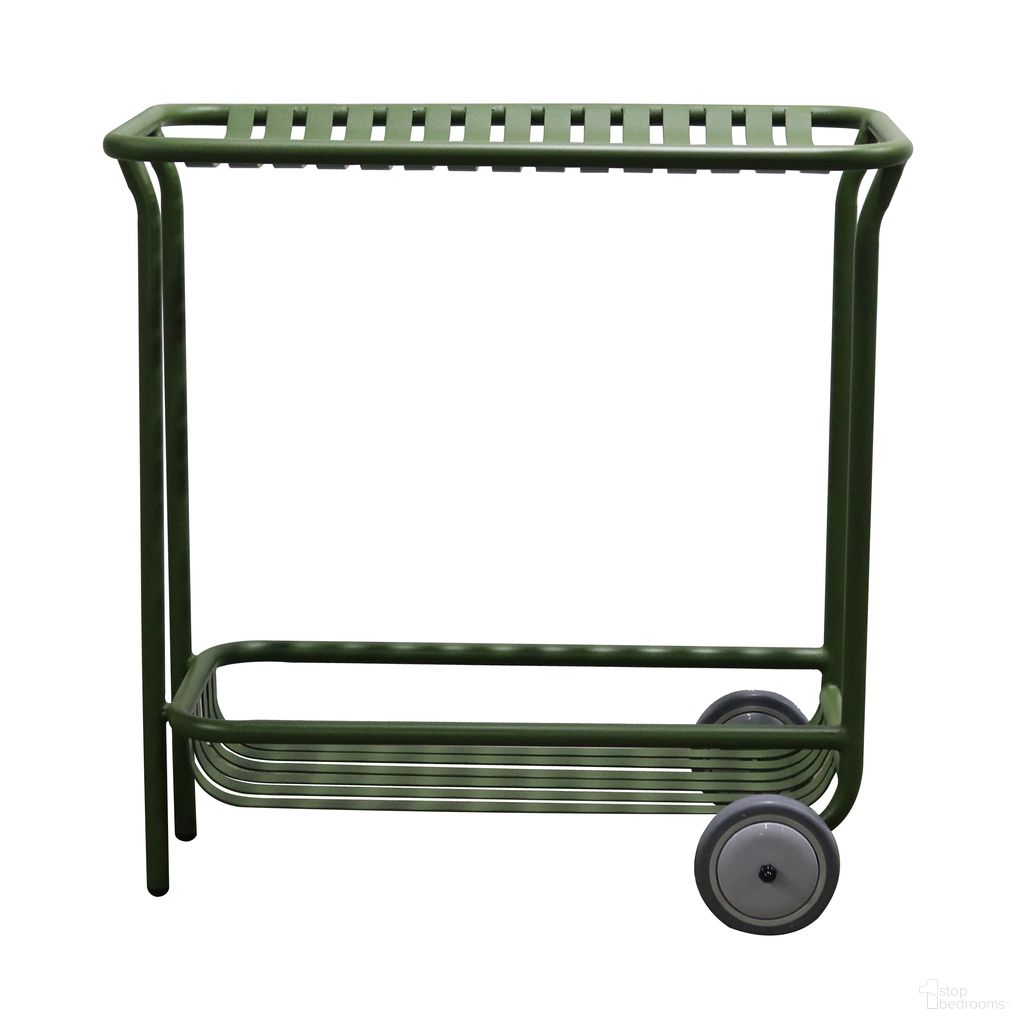 The appearance of Enid 32 Inch Outdoor Cart In Dark Green designed by Euro Style in the modern / contemporary interior design. This dark green piece of furniture  was selected by 1StopBedrooms from Enid Collection to add a touch of cosiness and style into your home. Sku: 90780-DKGRN. Material: Steel.