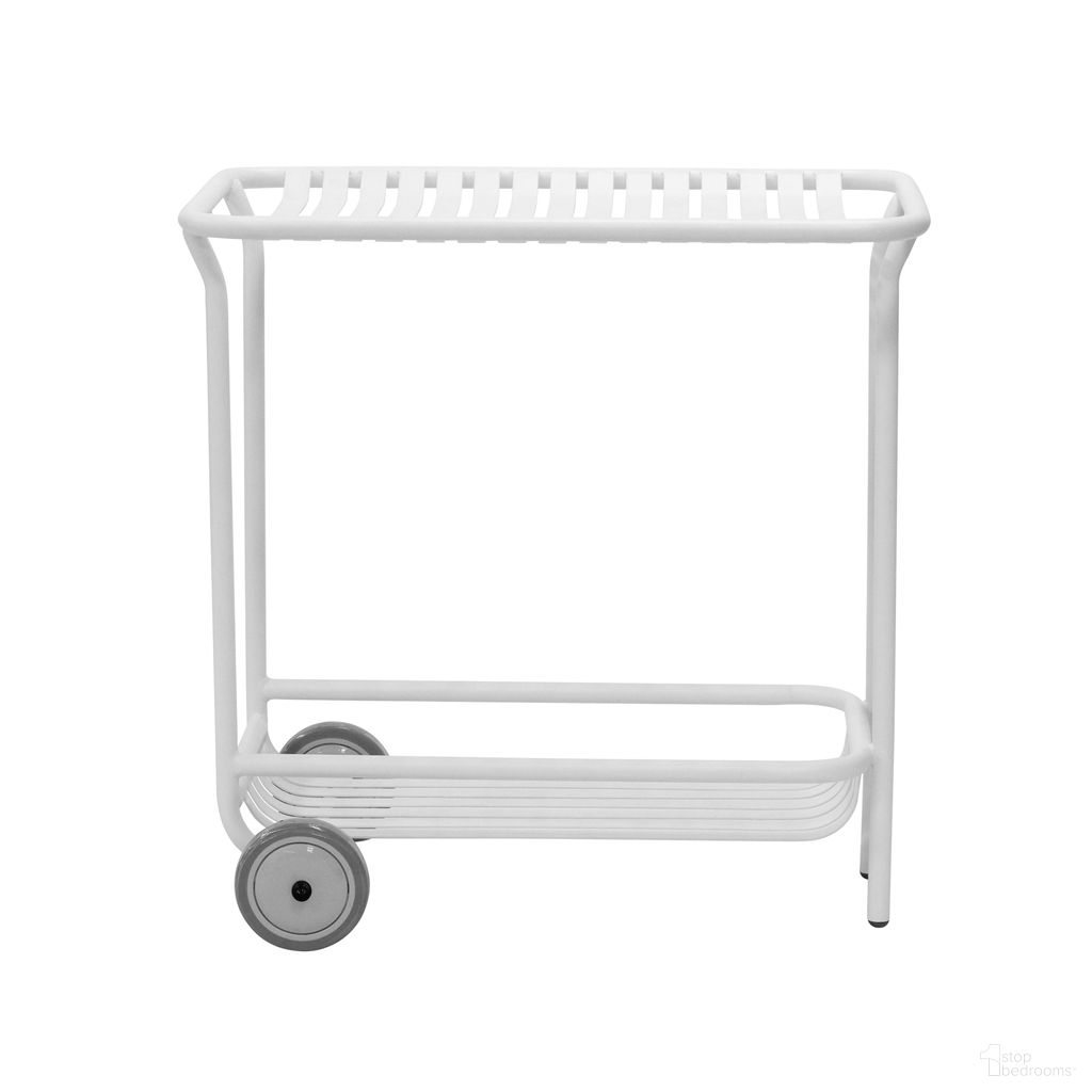 The appearance of Enid 32 Inch Outdoor Cart In White designed by Euro Style in the modern / contemporary interior design. This white piece of furniture  was selected by 1StopBedrooms from Enid Collection to add a touch of cosiness and style into your home. Sku: 90780-WHT. Material: Steel.