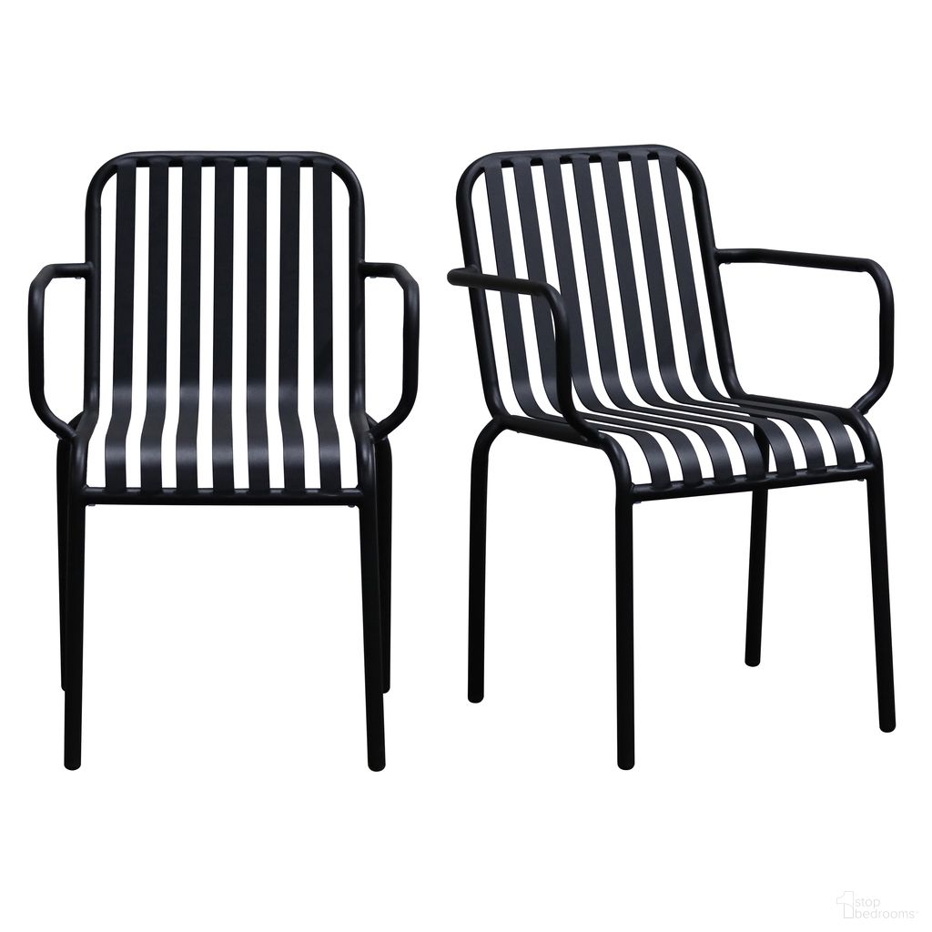 The appearance of Enid Stackable Outdoor Armchair Set of 2 In Black designed by Euro Style in the modern / contemporary interior design. This black piece of furniture was selected by 1StopBedrooms from Enid Collection to add a touch of cosiness and style into your home. Sku: 90740-BLK. Material: Steel.