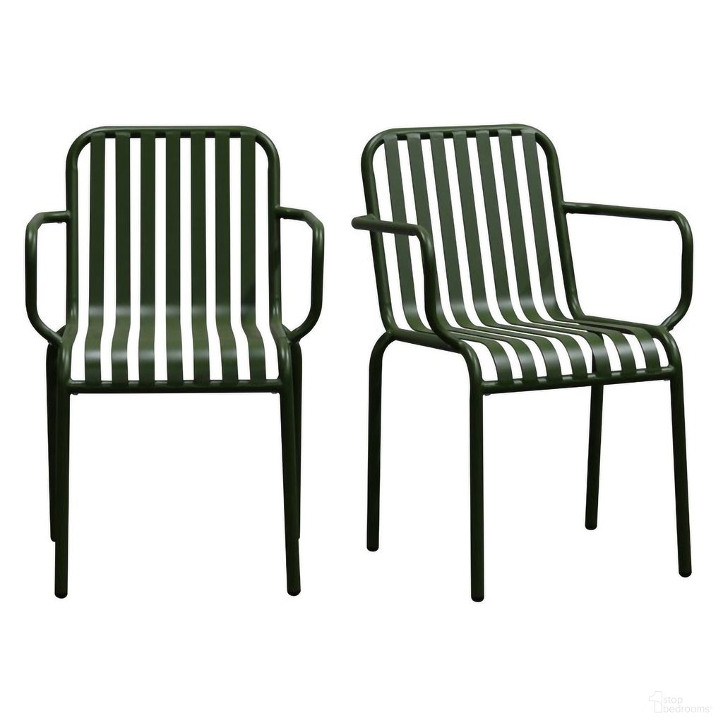 The appearance of Enid Stackable Outdoor Armchair Set of 2 In Dark Green designed by Euro Style in the modern / contemporary interior design. This dark green piece of furniture  was selected by 1StopBedrooms from Enid Collection to add a touch of cosiness and style into your home. Sku: 90740-DKGRN. Material: Steel.