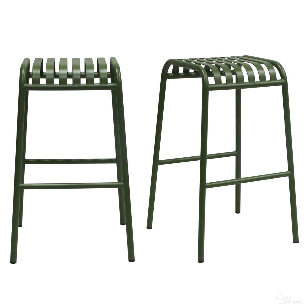 The appearance of Enid Stackable Outdoor Barstool Set of 2 In Dark Green designed by Euro Style in the modern / contemporary interior design. This dark green piece of furniture was selected by 1StopBedrooms from Enid Collection to add a touch of cosiness and style into your home. Sku: 90732-DKGRN. Material: Steel.