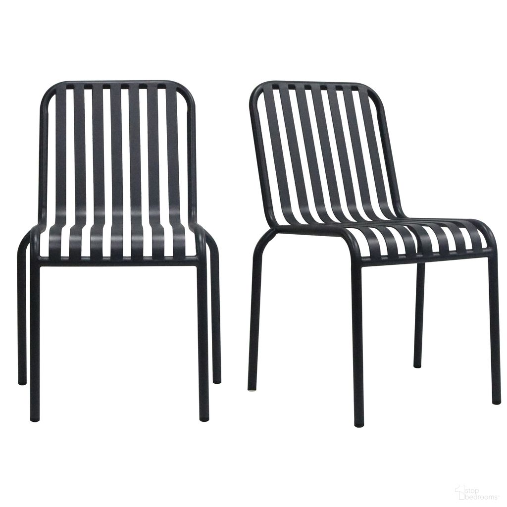 The appearance of Enid Stackable Outdoor Side Chair Set of 2 In Black designed by Euro Style in the modern / contemporary interior design. This black piece of furniture was selected by 1StopBedrooms from Enid Collection to add a touch of cosiness and style into your home. Sku: 90730-BLK. Material: Steel.