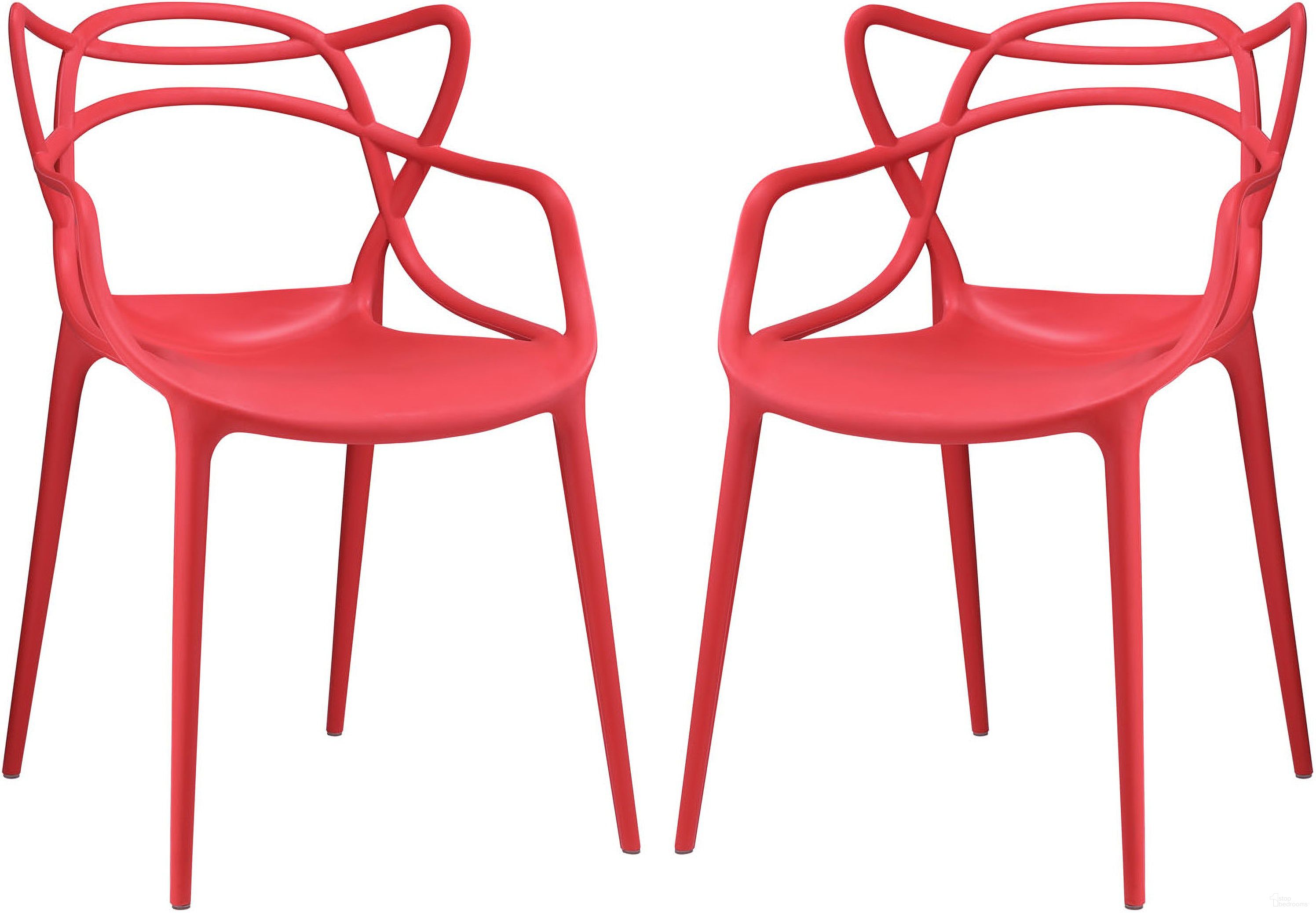 The appearance of Entangled Dining Chair Set of 2 In Red designed by Modway in the modern / contemporary interior design. This red piece of furniture was selected by 1StopBedrooms from Entangled Collection to add a touch of cosiness and style into your home. Sku: EEI-2347-RED-SET. Material: Plastic. Chair Type: Arm Chair.