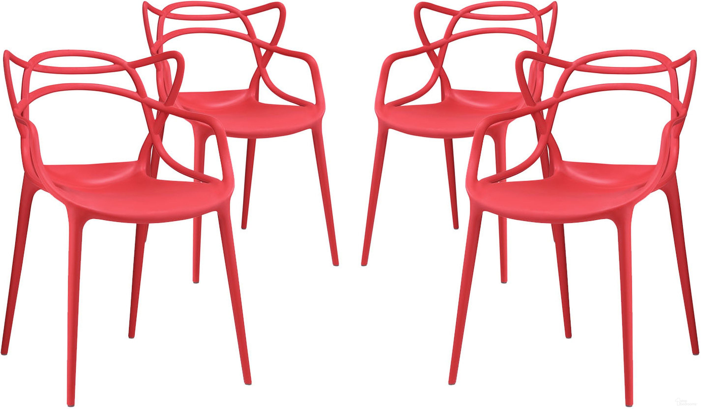 The appearance of Entangled Red Dining Set of 4 designed by Modway in the modern / contemporary interior design. This red piece of furniture was selected by 1StopBedrooms from Entangled Collection to add a touch of cosiness and style into your home. Sku: EEI-2348-RED-SET. Material: Plastic. Chair Type: Side Chair.