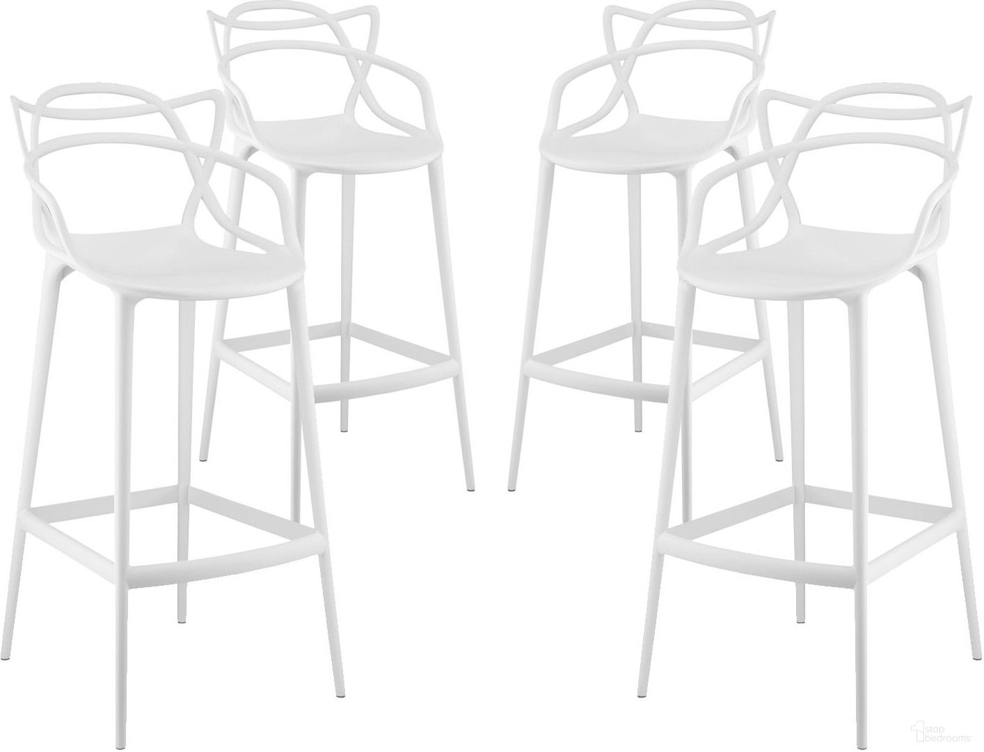 The appearance of Entangled White Bar Stool Set of 4 designed by Modway in the modern / contemporary interior design. This white piece of furniture was selected by 1StopBedrooms from Entangled Collection to add a touch of cosiness and style into your home. Sku: EEI-1460-WHI-S;EEI-1460-WHI-S;EEI-1460-WHI-S;EEI-1460-WHI-S. Material: Plastic.