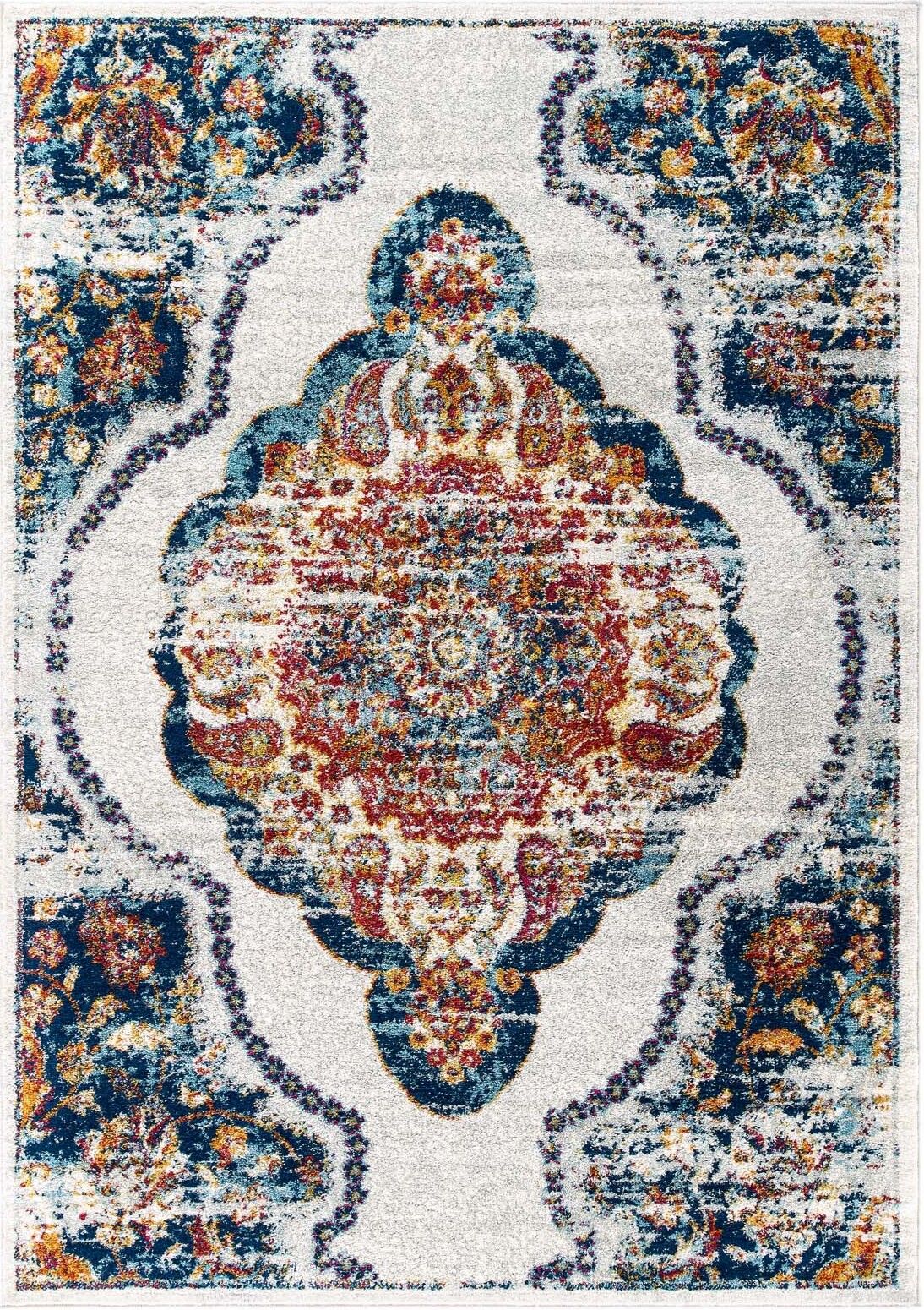 Entourage Multicolor Malia Distressed Vintage Floral Persian Medallion 5x8 Area Rug