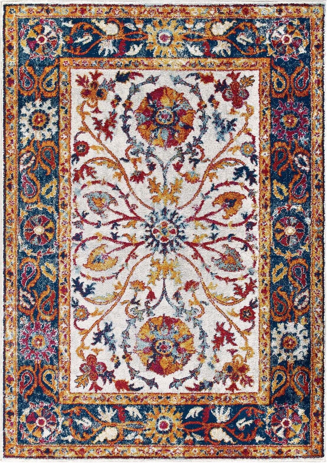 Entourage Multicolor Samira Distressed Vintage Floral Persian Medallion 5x8 Area Rug