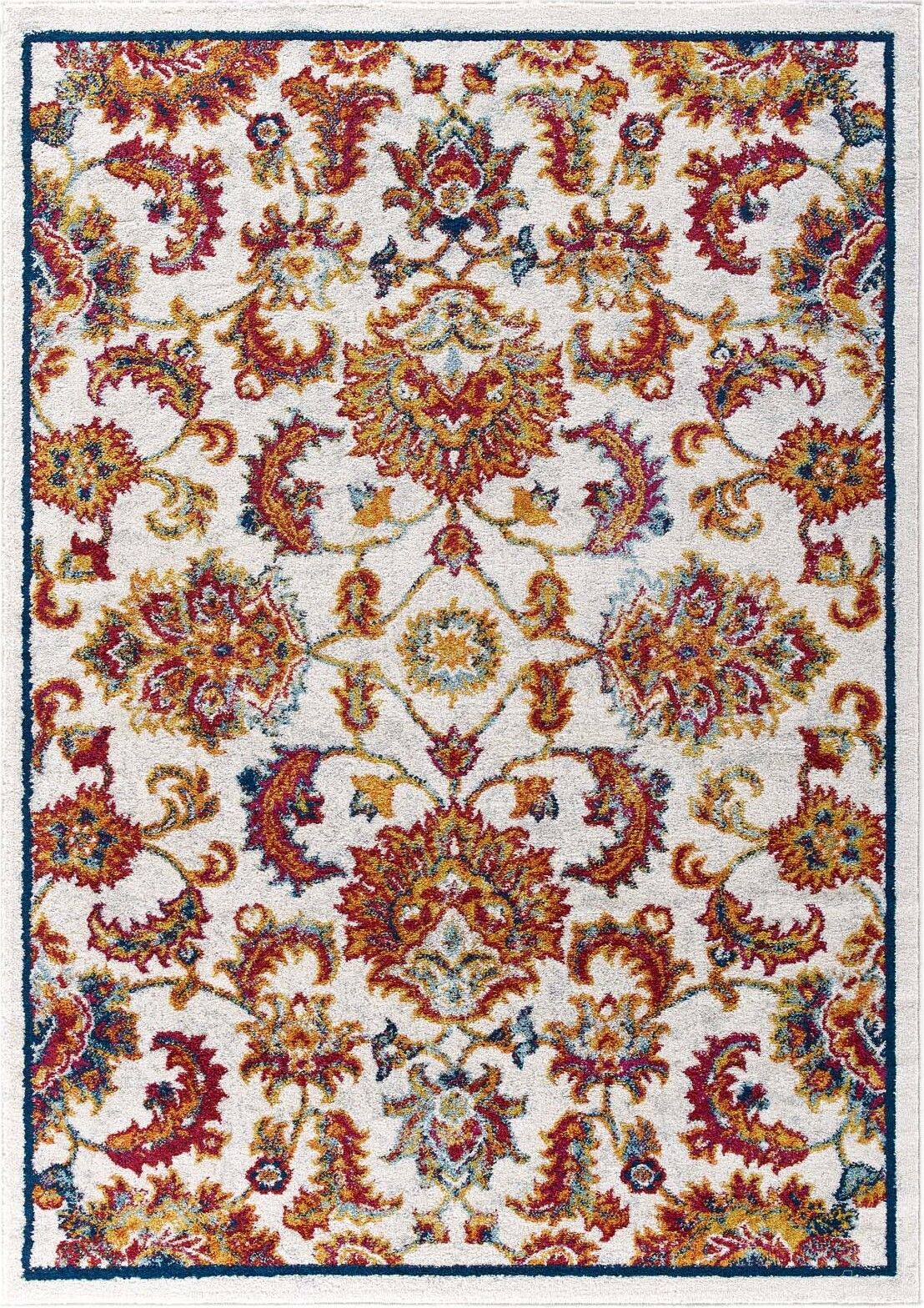 Entourage Yellow and Orange Azami Distressed Vintage Floral Lattice 5x8 Area Rug