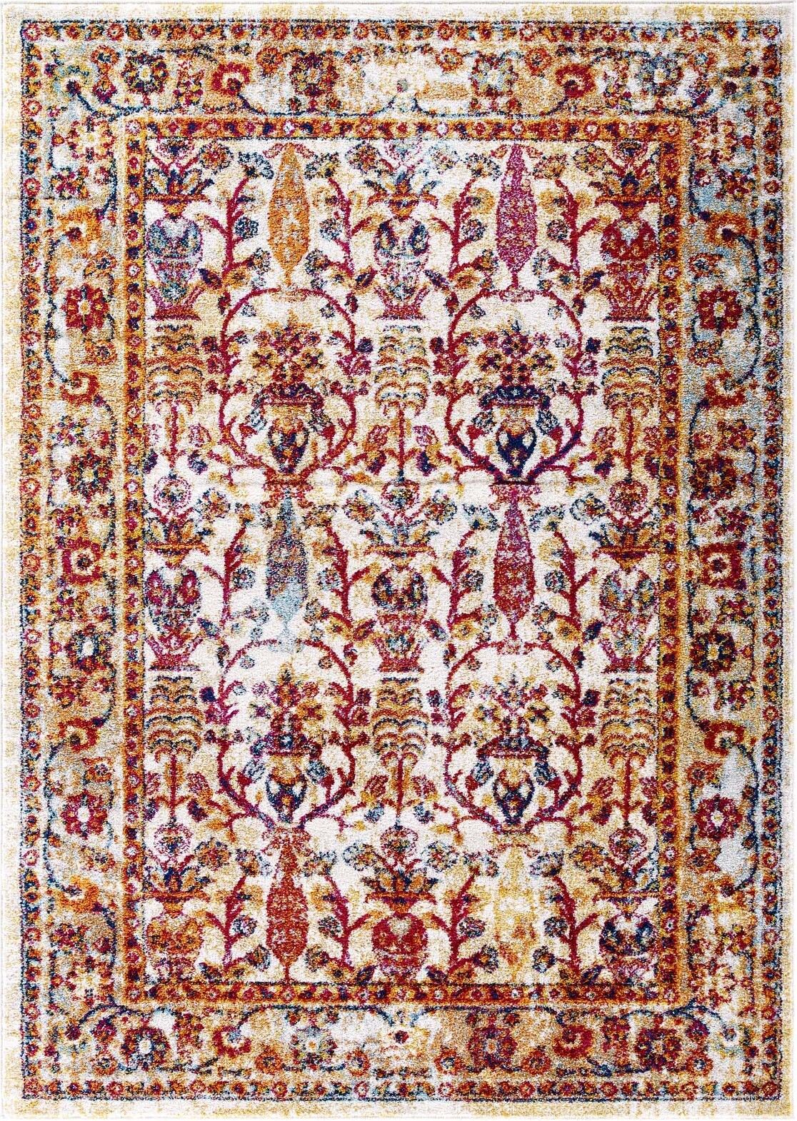 Entourage Yellow and Orange Jessa Distressed Vintage Floral Lattice 5x8 Area Rug R-1170A-58
