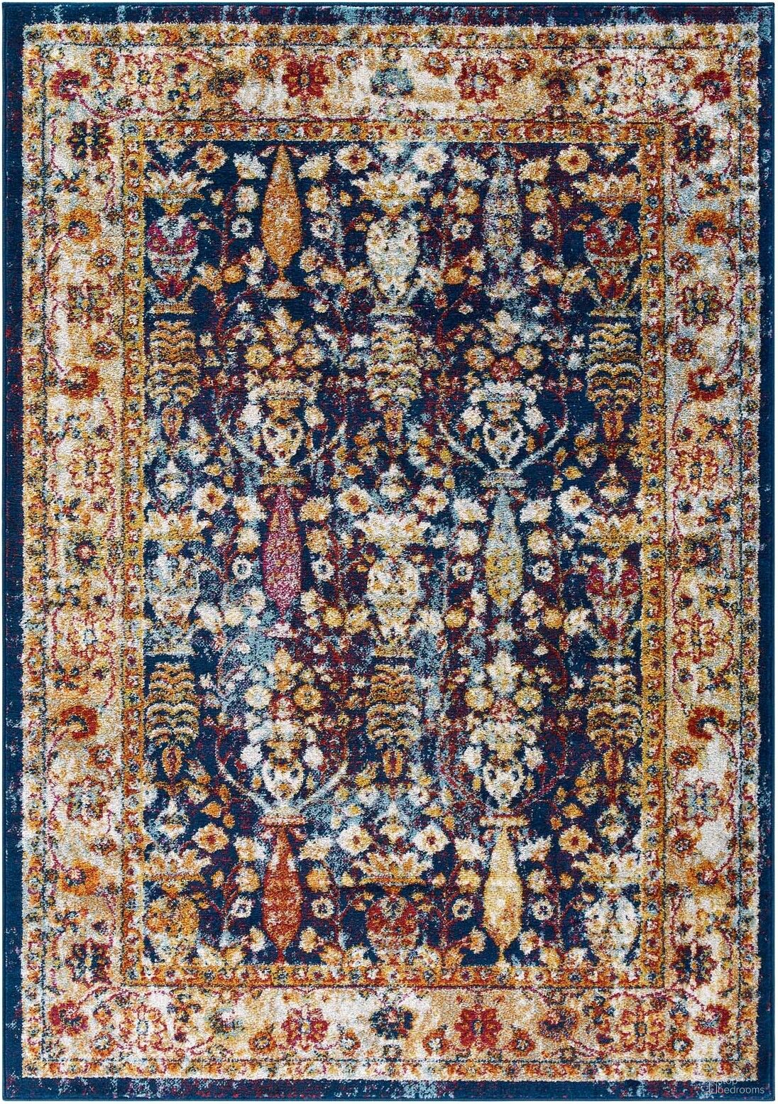 Entourage Yellow and Orange Jessa Distressed Vintage Floral Lattice 5x8 Area Rug R-1170B-58