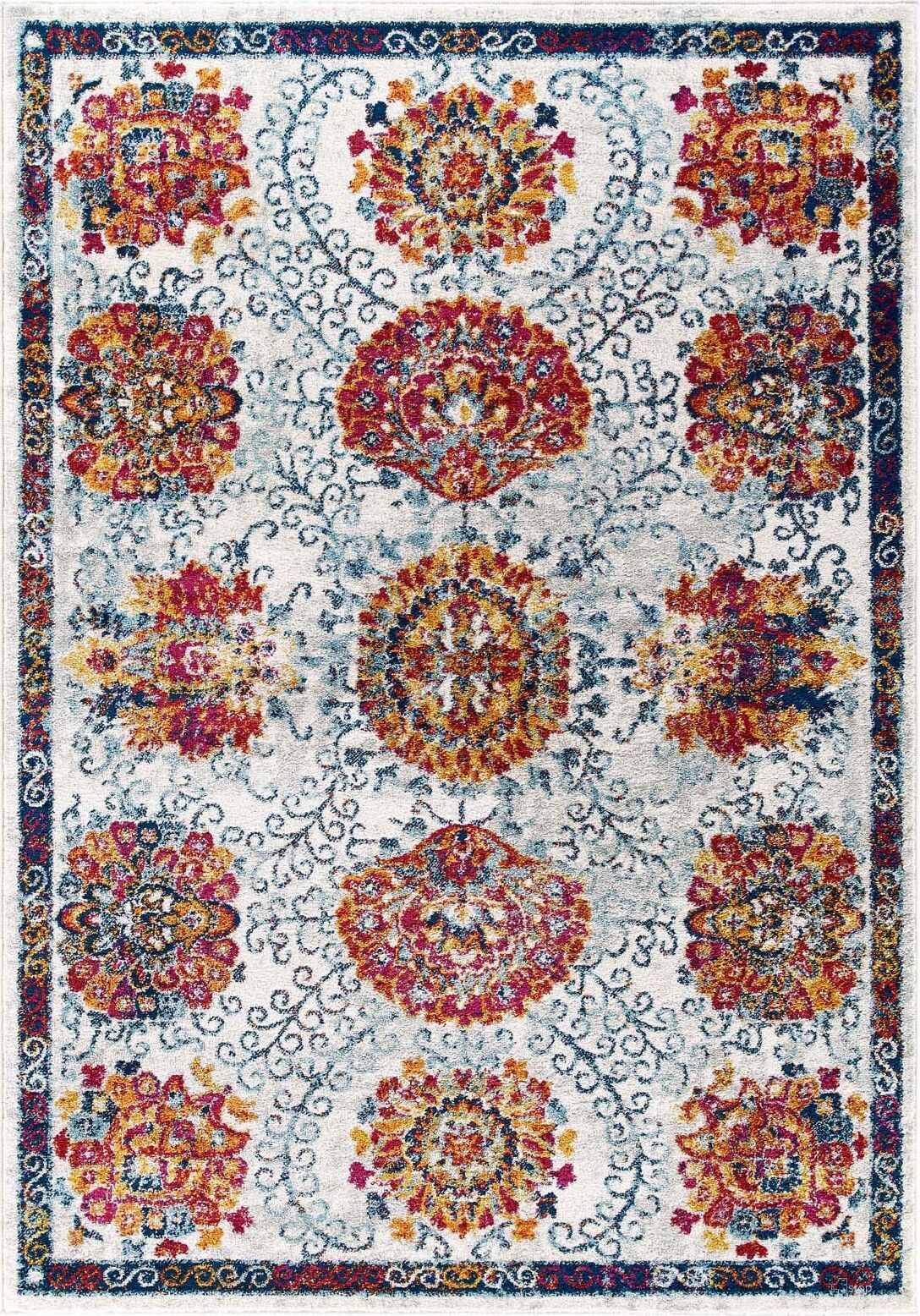 Entourage Yellow and Orange Kensie Distressed Floral Moroccan Trellis 5x8 Area Rug