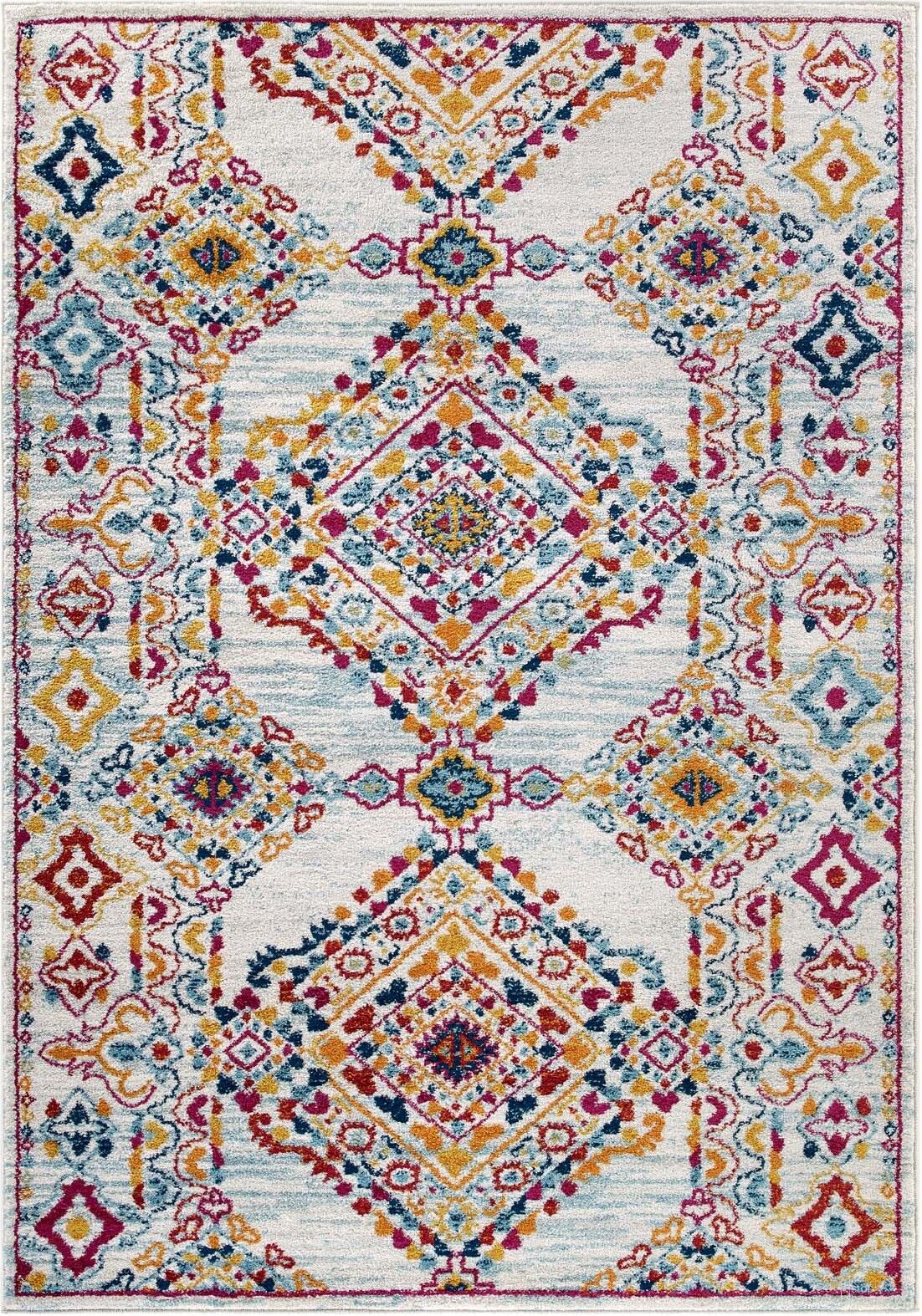 Entourage Yellow and Orange Khalida Distressed Vintage Floral Lattice 5x8 Area Rug R-1169A-58
