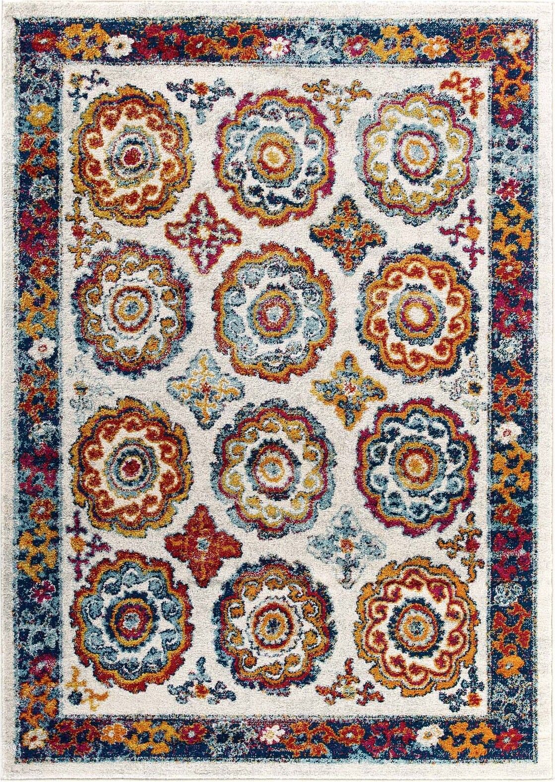Entourage Yellow and Orange Odile Distressed Floral Moroccan Trellis 5x8 Area Rug R-1168A-58