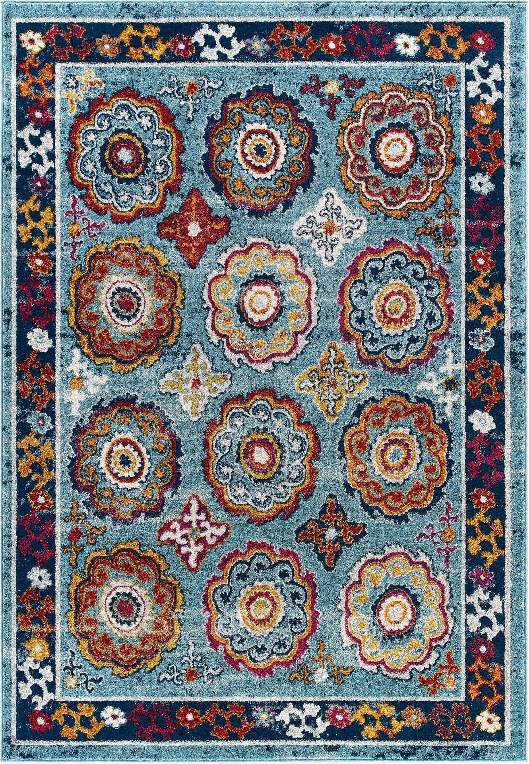 Entourage Yellow and Orange Odile Distressed Floral Moroccan Trellis 5x8 Area Rug R-1168B-58