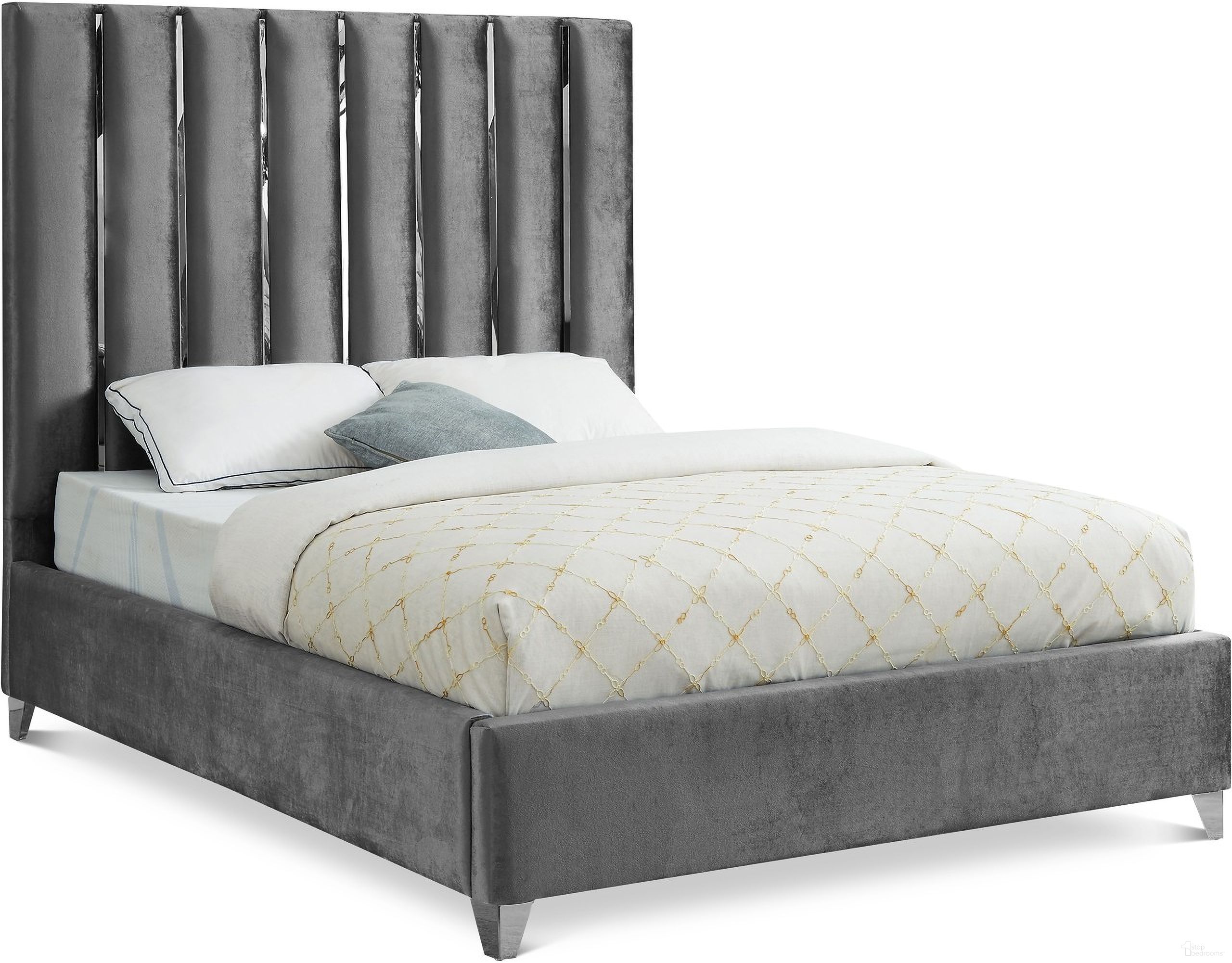 Enzo Velvet Full Bed In Grey