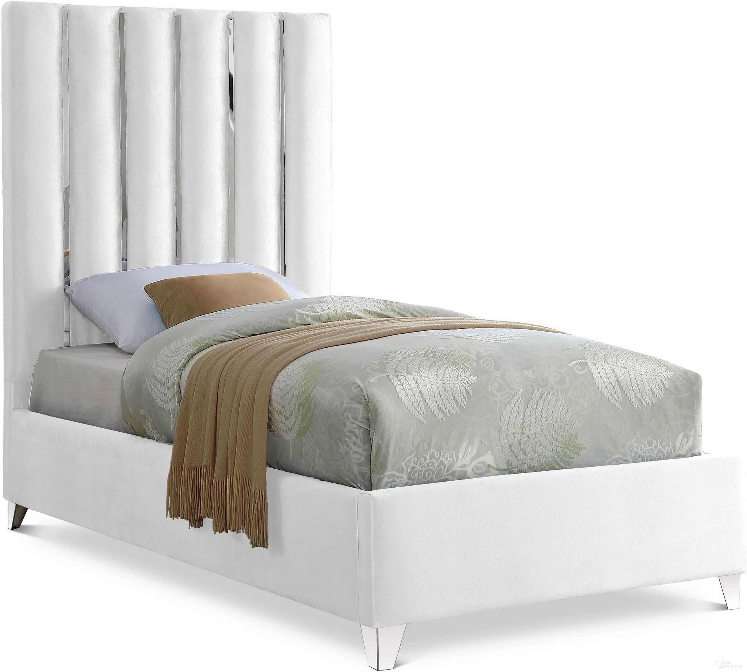 Enzo Velvet Twin Bed In White