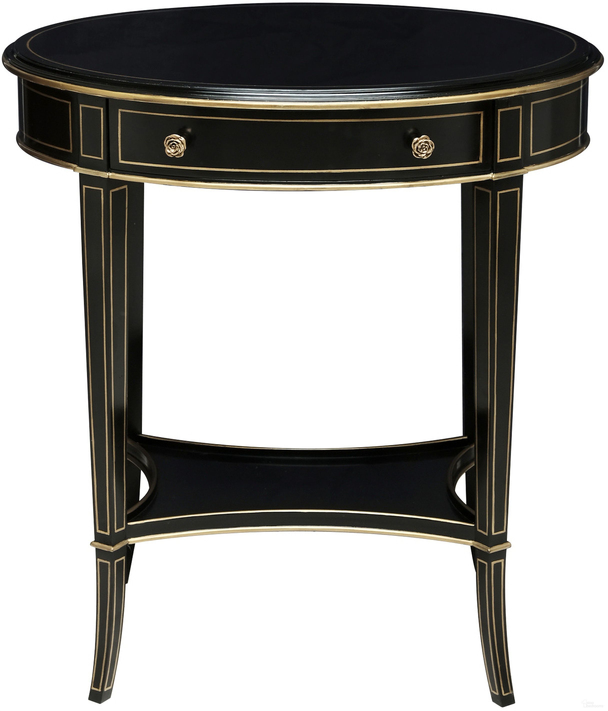 The appearance of Equinox Oval Side Table In Noir and Gold designed by Maitland-Smith in the modern / contemporary interior design. This noir/gold piece of furniture  was selected by 1StopBedrooms from Maitland Smith Collection to add a touch of cosiness and style into your home. Sku: 89-1010. Material: Wood.