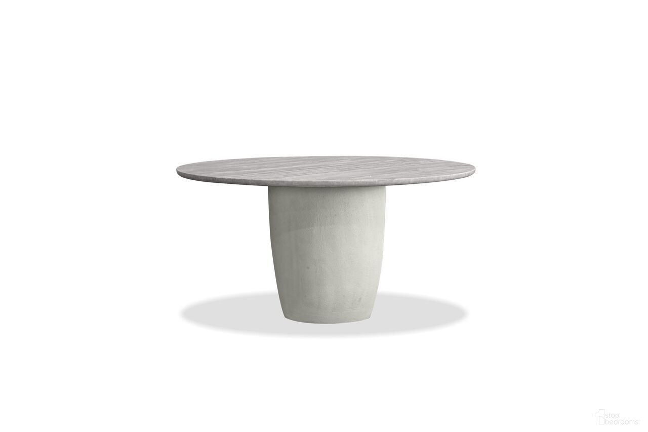 The appearance of Erden Round Dining Table Silver Taupe Micro Cement Base In Silver Grey designed by Mobital in the modern / contemporary interior design. This silver grey piece of furniture  was selected by 1StopBedrooms from Erden Collection to add a touch of cosiness and style into your home. Sku: DTA-ERDE-GREY-. Table Base Style: Pedestal. Table Top Shape: Round. Material: Marble. Size: 60".
