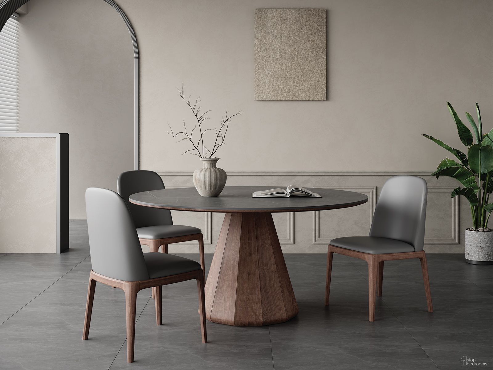 The appearance of Eric 53 Inch Round Dining Room Set With Marbled Ceramic Top In Walnut and Gray designed by Casabianca Home in the modern / contemporary interior design. This gray and walnut piece of furniture  was selected by 1StopBedrooms from Eric Collection to add a touch of cosiness and style into your home. Sku: CB-7605-53;CB-CH7605-SET2. Table Top Shape: Round. Material: MDF. Size: 53".