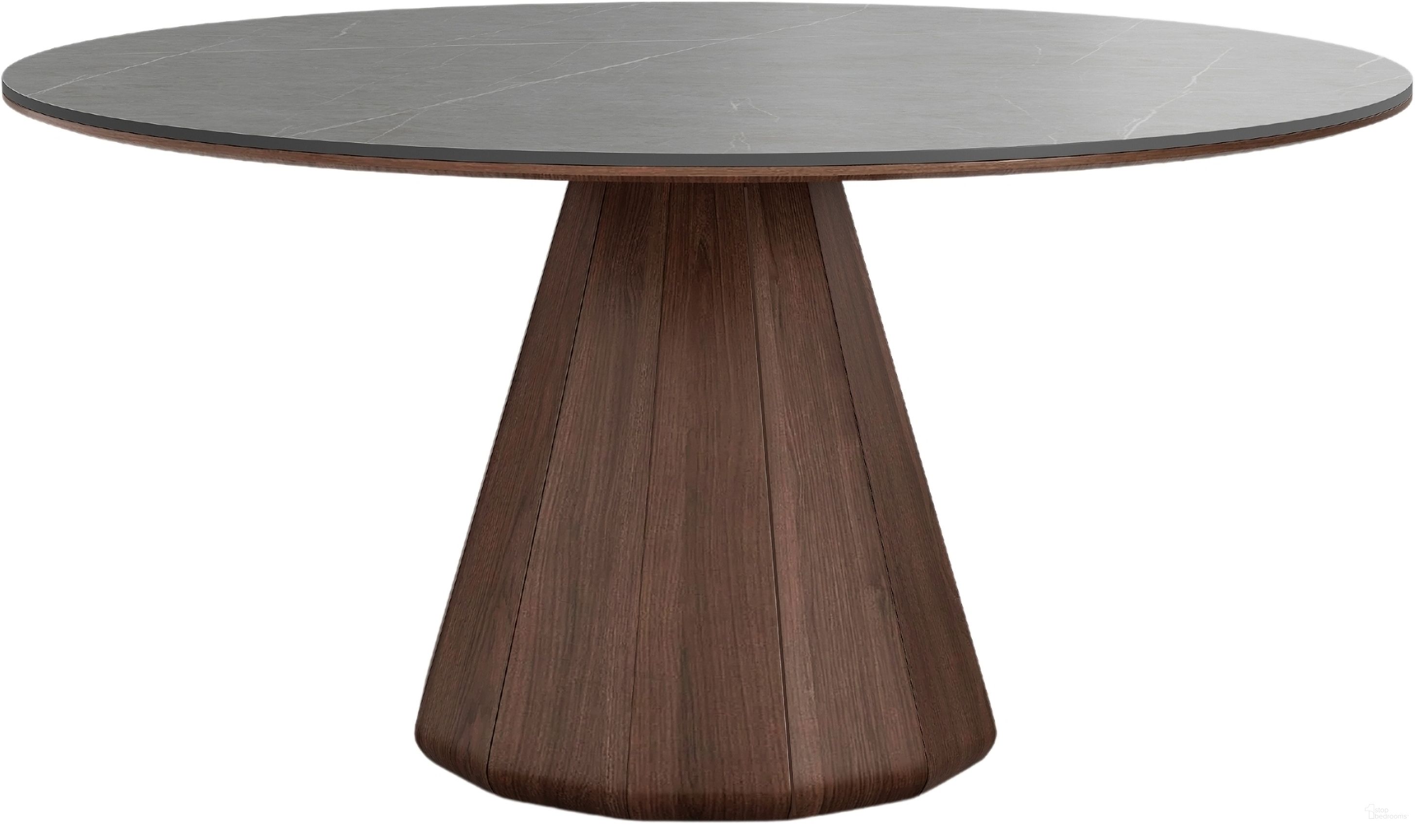 The appearance of Eric 53 Inch Round Dining Table With Marbled Ceramic Top In Walnut and Gray designed by Casabianca Home in the modern / contemporary interior design. This gray and walnut piece of furniture  was selected by 1StopBedrooms from Eric Collection to add a touch of cosiness and style into your home. Sku: CB-7605-53. Table Base Style: Pedestal. Table Top Shape: Round. Material: MDF. Size: 53".