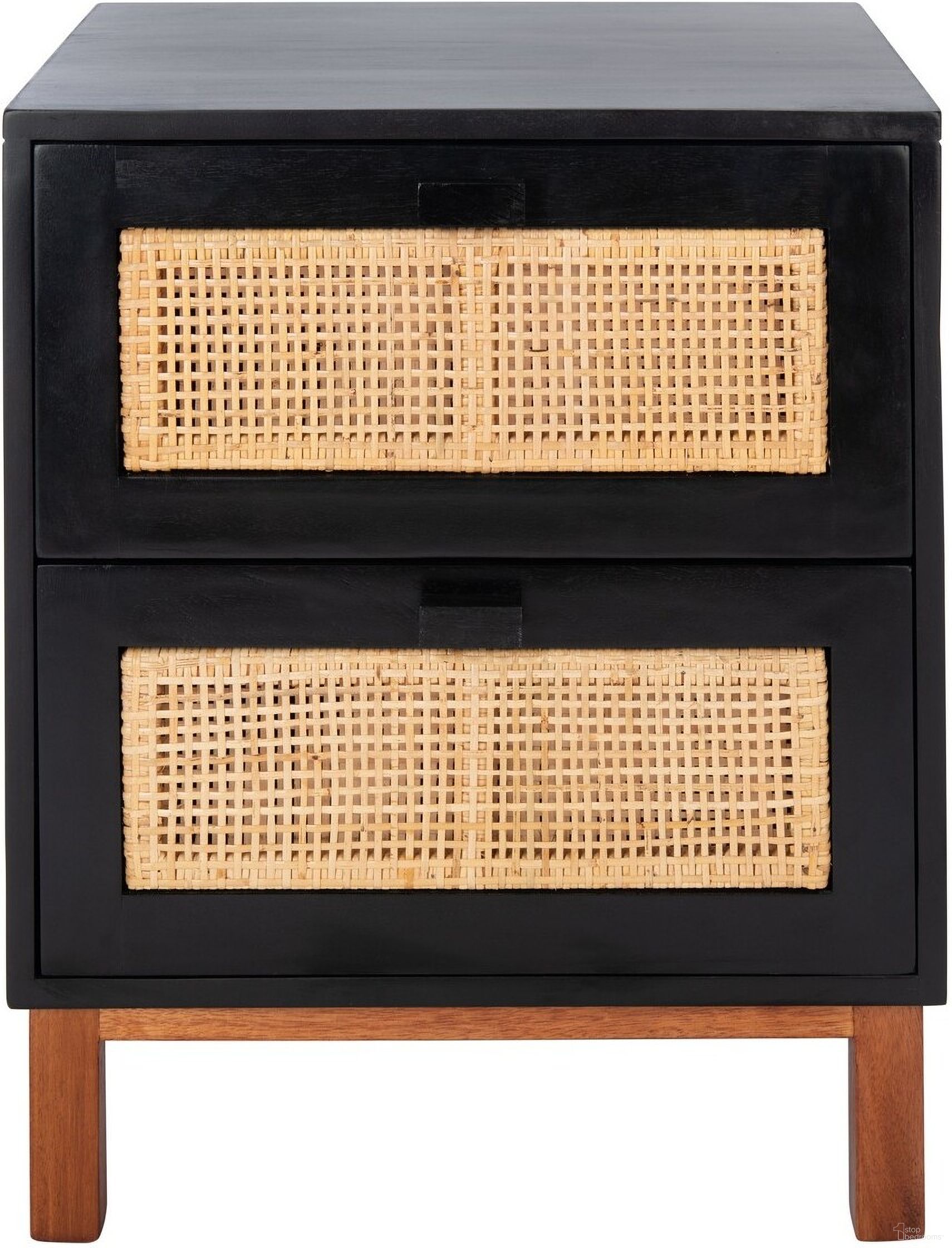 The appearance of Erica 2 Drawer Nightstand in Black and Natural designed by Safavieh in the modern / contemporary interior design. This black and natural piece of furniture  was selected by 1StopBedrooms from Erica Collection to add a touch of cosiness and style into your home. Sku: NST4006C. Material: Wood.
