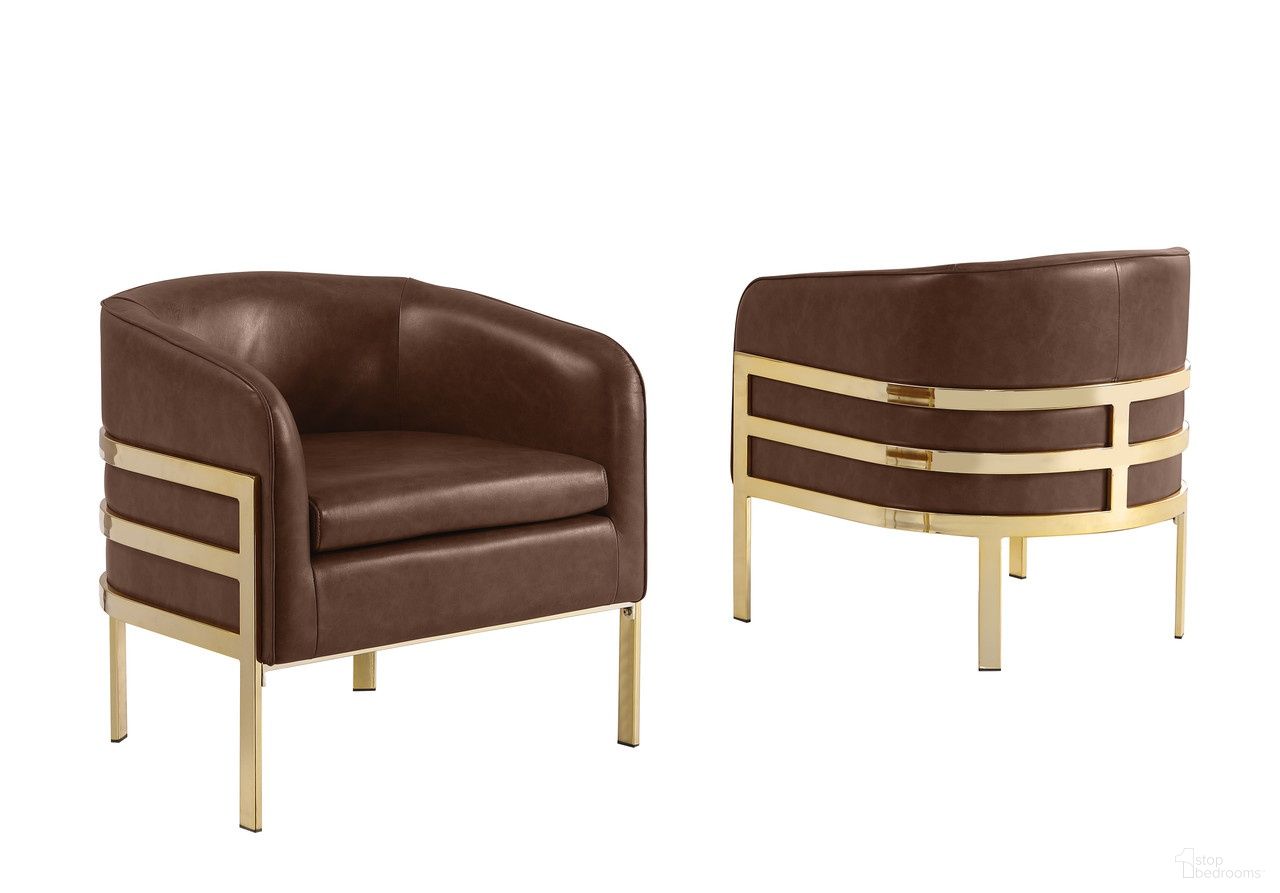 The appearance of Erick Leathaire Barrel Accent Chair in Mocha designed by Best Quality Furniture in the glam interior design. This mocha piece of furniture was selected by 1StopBedrooms from Erick Collection to add a touch of cosiness and style into your home. Sku: AC284L. Material: Leather.