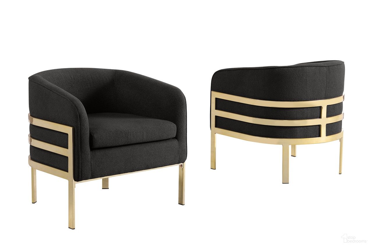 The appearance of Erick Teddy Fabric Barrel Accent Chair in Black and Gold Chrome designed by Best Quality Furniture in the glam interior design. This black and gold chrome piece of furniture  was selected by 1StopBedrooms from Erick Collection to add a touch of cosiness and style into your home. Sku: AC286. Material: Boucle.