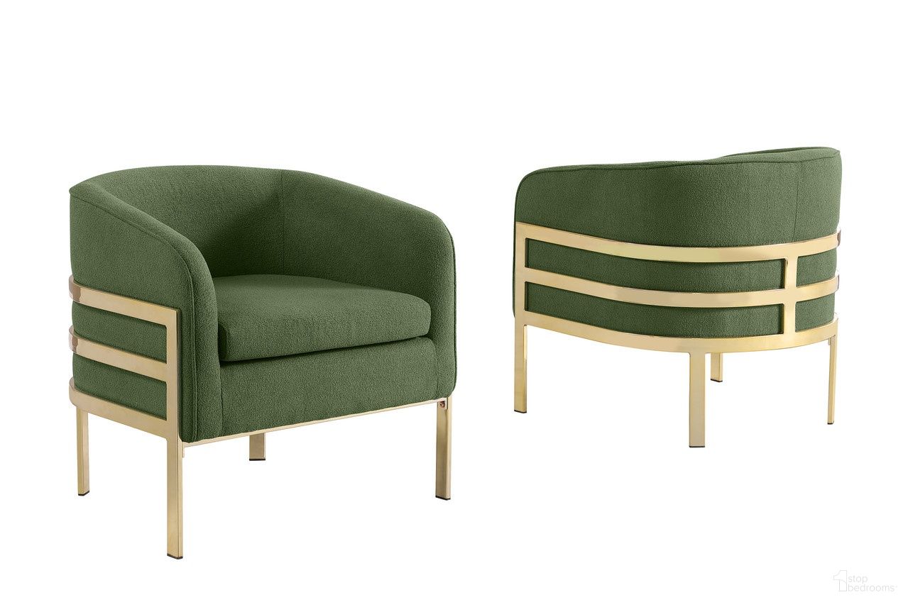 The appearance of Erick Teddy Fabric Barrel Accent Chair in Green designed by Best Quality Furniture in the glam interior design. This green piece of furniture was selected by 1StopBedrooms from Erick Collection to add a touch of cosiness and style into your home. Sku: AC285. Material: Boucle.