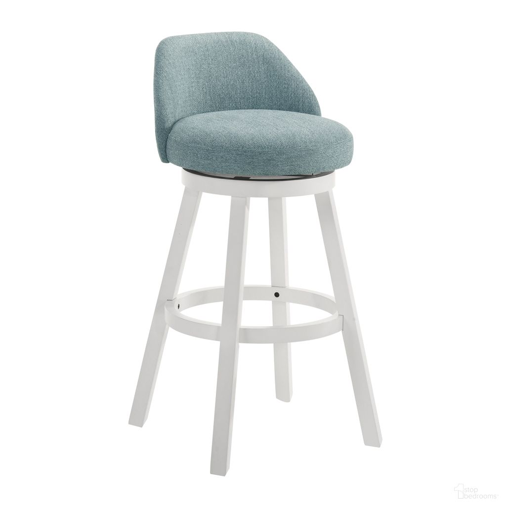 The appearance of Erika Swivel Bar Height Bar Stool In White and Light Blue designed by Armen Living in the modern / contemporary interior design. This white/light blue piece of furniture was selected by 1StopBedrooms from Erika Collection to add a touch of cosiness and style into your home. Sku: LCEKBACSWH30. Material: Polyester.