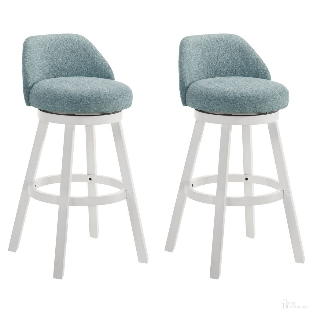 The appearance of Erika Swivel Bar Height Bar Stool Set of 2 In White and Light Blue designed by Armen Living in the modern / contemporary interior design. This white/light blue piece of furniture  was selected by 1StopBedrooms from Erika Collection to add a touch of cosiness and style into your home. Sku: LCEKBACSWH30;LCEKBACSWH30. Material: Polyester.