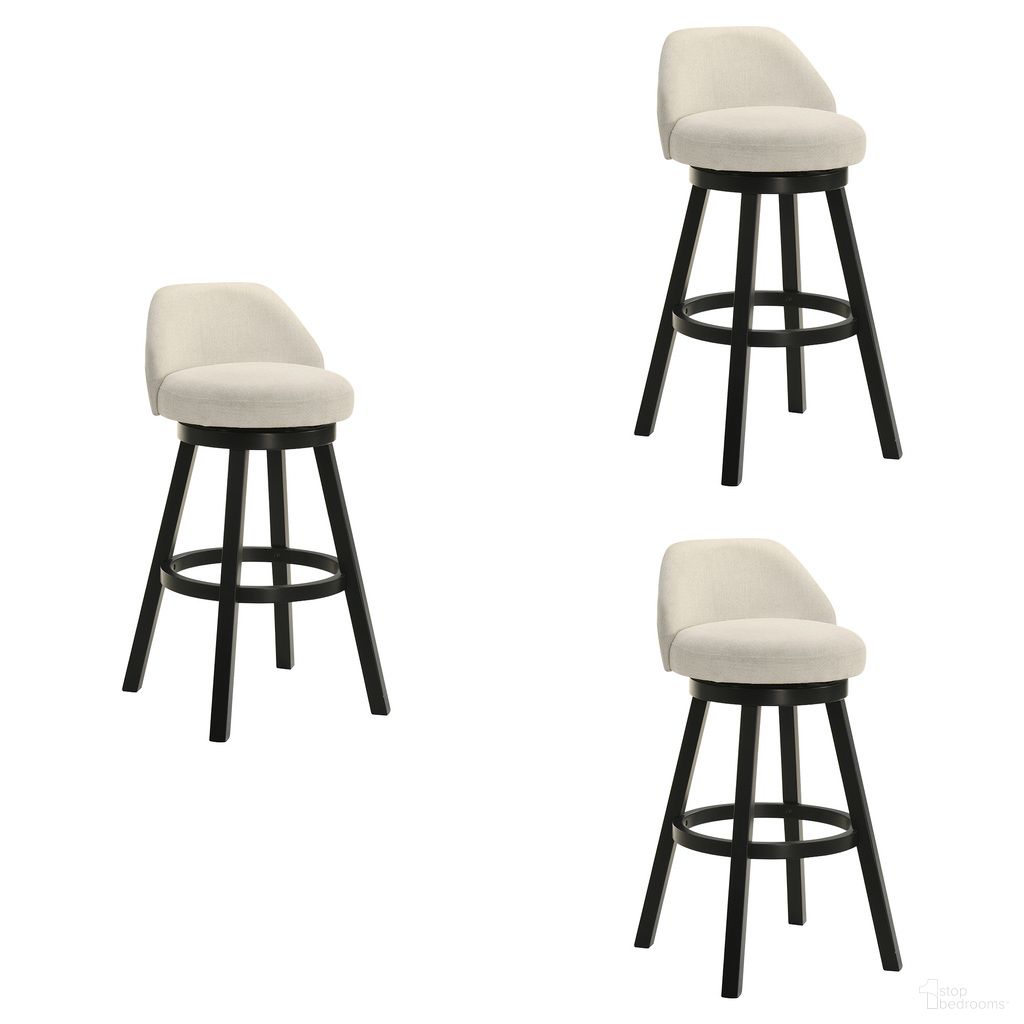 Erika Swivel Bar Height Bar Stool Set of 3 In Black and Cream