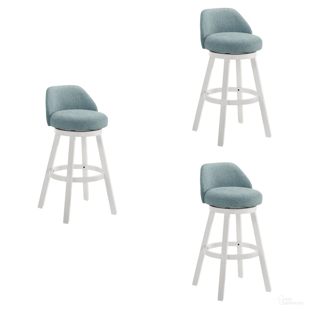 The appearance of Erika Swivel Bar Height Bar Stool Set of 3 In White and Light Blue designed by Armen Living in the modern / contemporary interior design. This white/light blue piece of furniture was selected by 1StopBedrooms from Erika Collection to add a touch of cosiness and style into your home. Sku: LCEKBACSWH30;LCEKBACSWH30;LCEKBACSWH30. Material: Polyester.