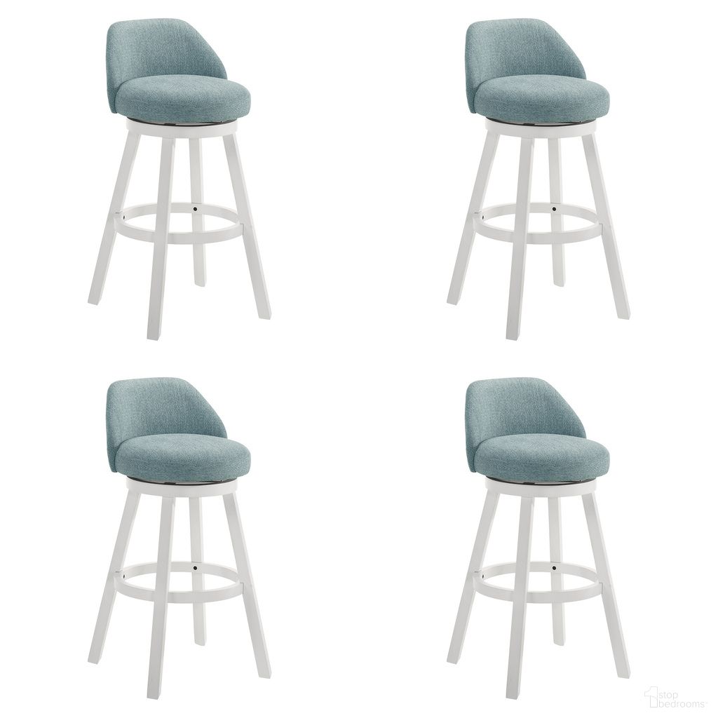 The appearance of Erika Swivel Bar Height Bar Stool Set of 4 In White and Light Blue designed by Armen Living in the modern / contemporary interior design. This white/light blue piece of furniture  was selected by 1StopBedrooms from Erika Collection to add a touch of cosiness and style into your home. Sku: LCEKBACSWH30;LCEKBACSWH30;LCEKBACSWH30;LCEKBACSWH30. Material: Polyester.