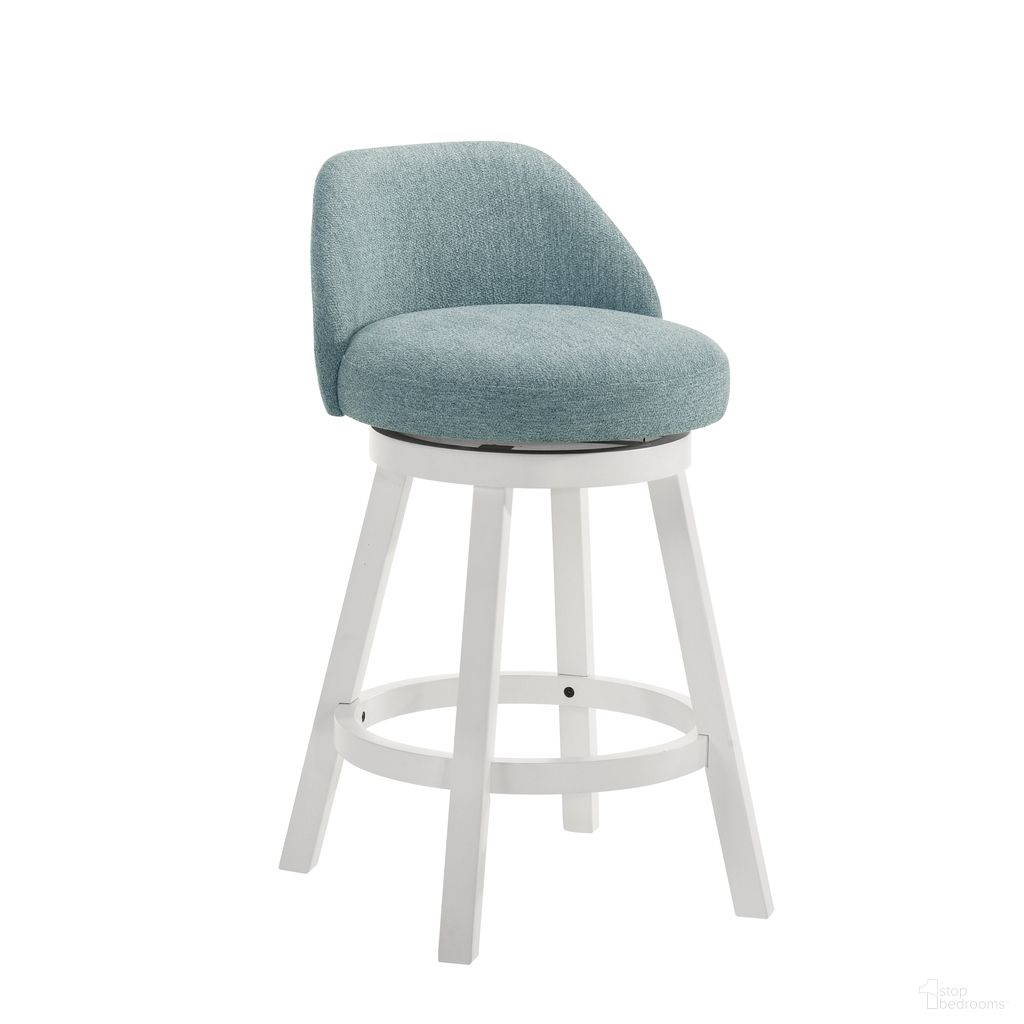 The appearance of Erika Swivel Counter Height Bar Stool In White and Light Blue designed by Armen Living in the modern / contemporary interior design. This white/light blue piece of furniture was selected by 1StopBedrooms from Erika Collection to add a touch of cosiness and style into your home. Sku: LCEKBACSWH26. Material: Polyester.