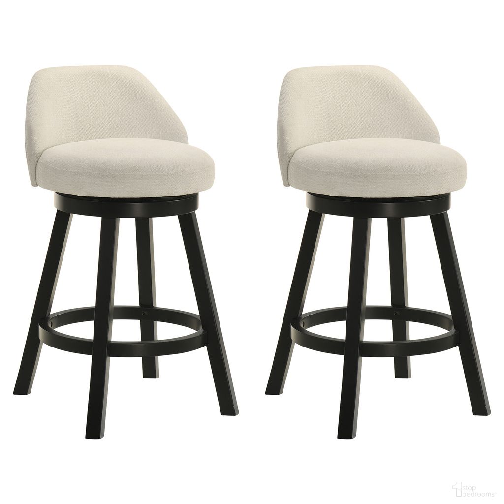 The appearance of Erika Swivel Counter Height Bar Stool Set of 2 In Black and Cream designed by Armen Living in the modern / contemporary interior design. This black and cream piece of furniture was selected by 1StopBedrooms from Erika Collection to add a touch of cosiness and style into your home. Sku: LCEKBADUBLK26;LCEKBADUBLK26. Material: Polyester.