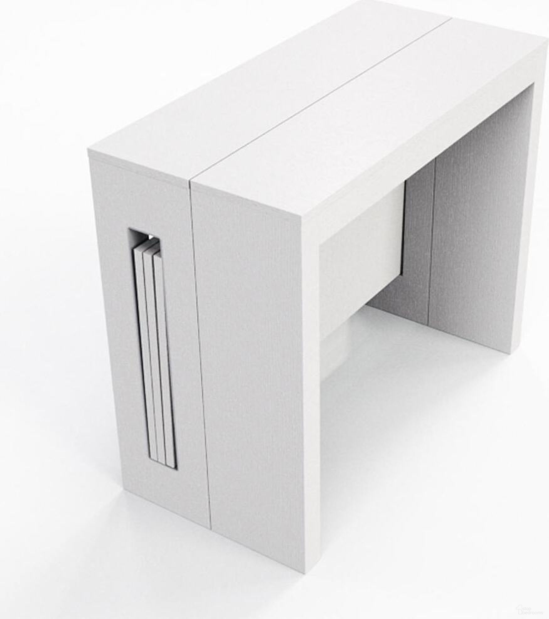 The appearance of Erika White Extendable Console Table designed by Casabianca Home in the modern / contemporary interior design. This white piece of furniture was selected by 1StopBedrooms from Erika Collection to add a touch of cosiness and style into your home. Sku: TC-540B-WH. Material: MDF.