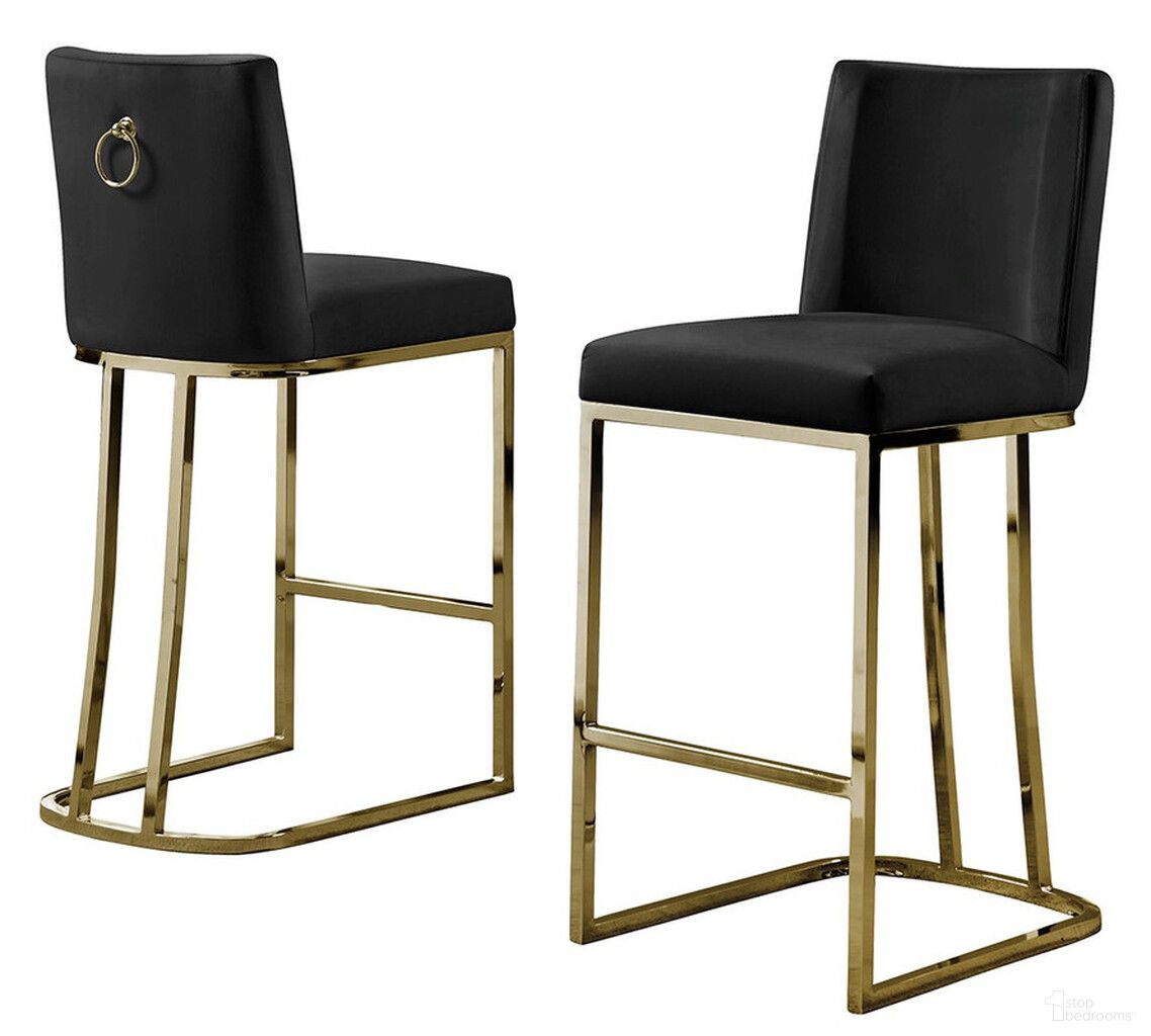 Erin Counter Height Chairs Set of 2 In Black Velvet and Gold Chrome