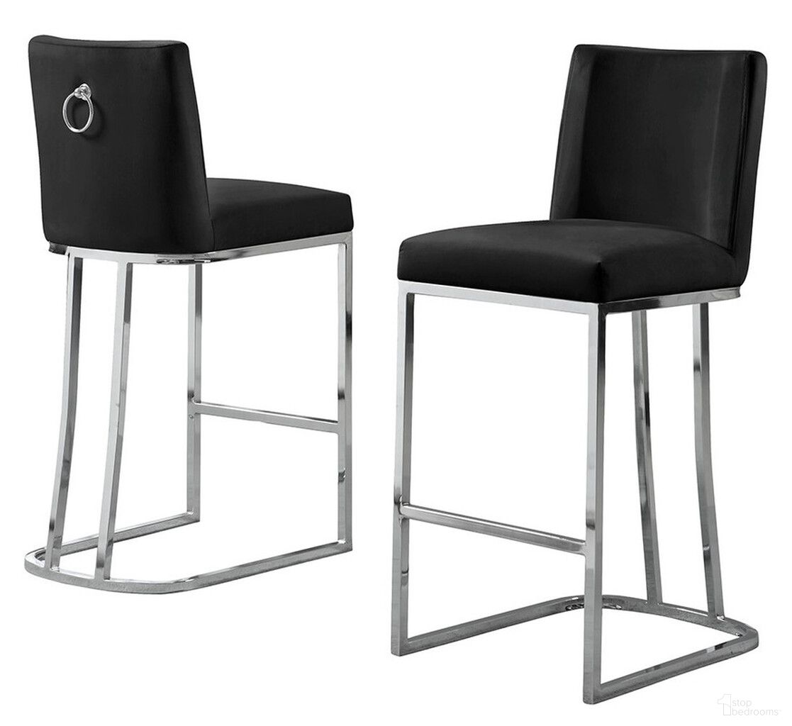 The appearance of Erin Counter Height Chairs Set of 2 In Black Velvet and Silver Chrome designed by Best Quality Furniture in the modern / contemporary interior design. This silver and black piece of furniture  was selected by 1StopBedrooms from Erin Collection to add a touch of cosiness and style into your home. Sku: CH106. Material: Chrome.