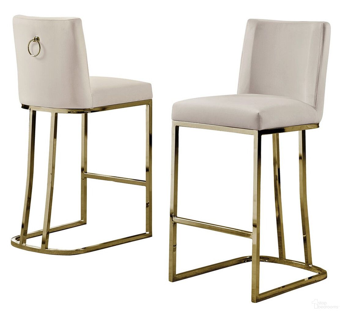 The appearance of Erin Counter Height Chairs Set of 2 In Cream Velvet and Gold Chrome designed by Best Quality Furniture in the modern / contemporary interior design. This cream/gold piece of furniture was selected by 1StopBedrooms from Erin Collection to add a touch of cosiness and style into your home. Sku: CH103. Material: Chrome.