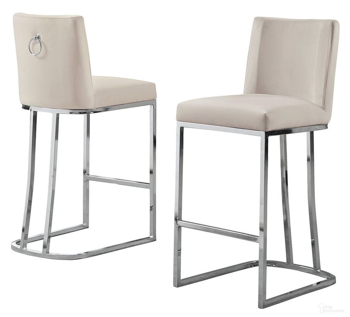 The appearance of Erin Counter Height Chairs Set of 2 In Cream Velvet and Silver Chrome designed by Best Quality Furniture in the modern / contemporary interior design. This silver/cream piece of furniture was selected by 1StopBedrooms from Erin Collection to add a touch of cosiness and style into your home. Sku: CH107. Material: Chrome.