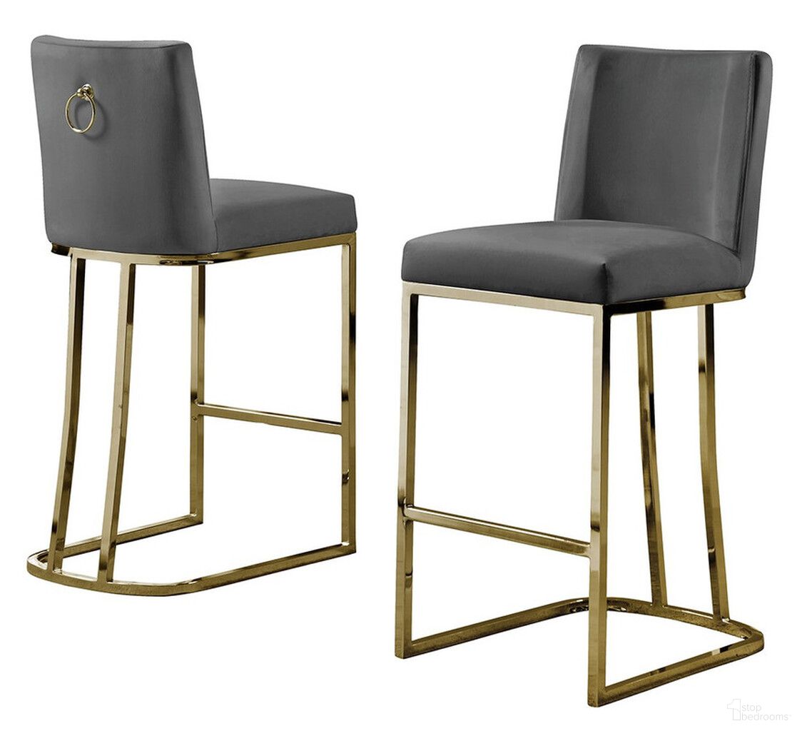 The appearance of Erin Counter Height Chairs Set of 2 In Dark Gray Velvet and Gold Chrome designed by Best Quality Furniture in the modern / contemporary interior design. This dark gray/gold piece of furniture  was selected by 1StopBedrooms from Erin Collection to add a touch of cosiness and style into your home. Sku: CH100. Material: Chrome.
