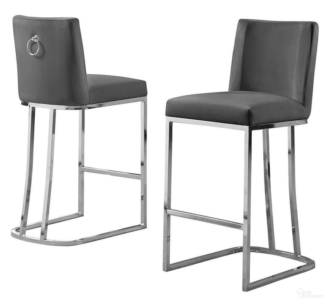 The appearance of Erin Counter Height Chairs Set of 2 In Dark Gray Velvet and Silver Chrome designed by Best Quality Furniture in the modern / contemporary interior design. This dark gray/silver piece of furniture  was selected by 1StopBedrooms from Erin Collection to add a touch of cosiness and style into your home. Sku: CH104. Material: Chrome.