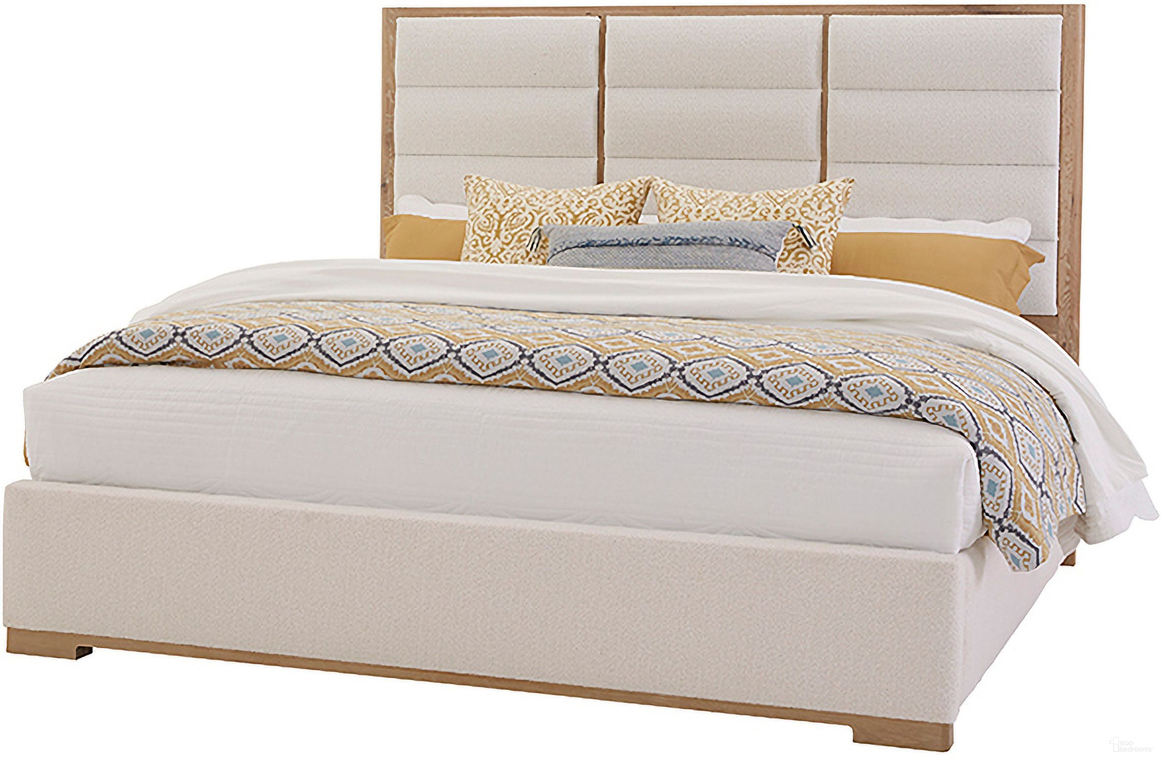 The appearance of Erin's King Upholstered Bed In Bleached White designed by Vaughan Bassett in the transitional interior design. This bleached white piece of furniture was selected by 1StopBedrooms from Crafted Oak Collection to add a touch of cosiness and style into your home. Sku: 795-661A;795-166A;795-822A. Material: Wood. Bed Size: King. Bed Type: Upholstered Bed.