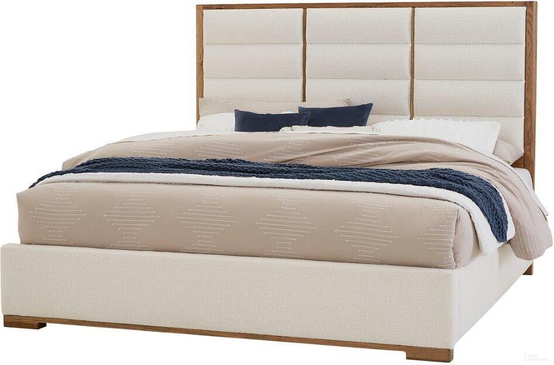 The appearance of Erin's Queen Upholstered Bed In White designed by Vaughan Bassett in the transitional interior design. This white piece of furniture was selected by 1StopBedrooms from Crafted Oak Collection to add a touch of cosiness and style into your home. Sku: 790-551A;790-155A;790-822A. Material: Wood. Bed Size: Queen. Bed Type: Upholstered Bed.