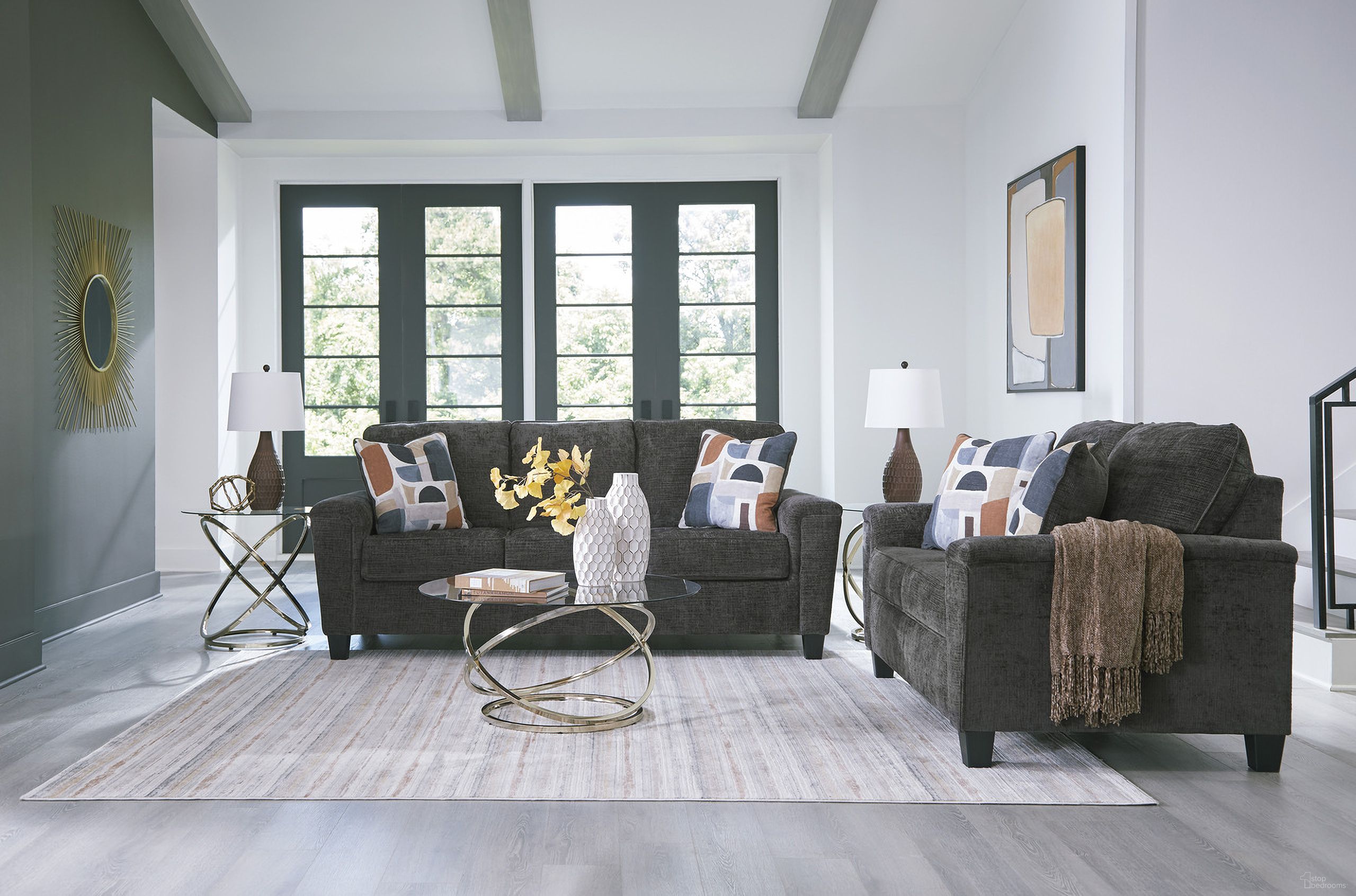 The appearance of Erinslane Living Room Set In Dusk designed by Signature Design by Ashley in the modern / contemporary interior design. This dusk piece of furniture  was selected by 1StopBedrooms from Erinslane Collection to add a touch of cosiness and style into your home. Sku: 2520638;2520635. Material: Fabric.