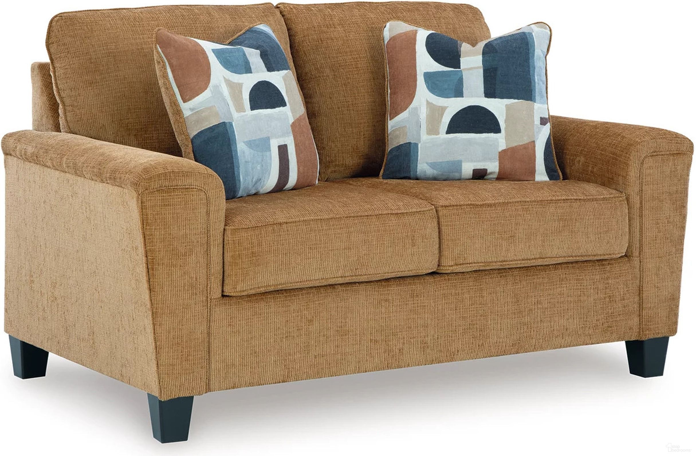 The appearance of Erinslane Loveseat In Honey designed by Signature Design by Ashley in the modern / contemporary interior design. This honey piece of furniture was selected by 1StopBedrooms from Erinslane Collection to add a touch of cosiness and style into your home. Sku: 2520735. Material: Fabric.