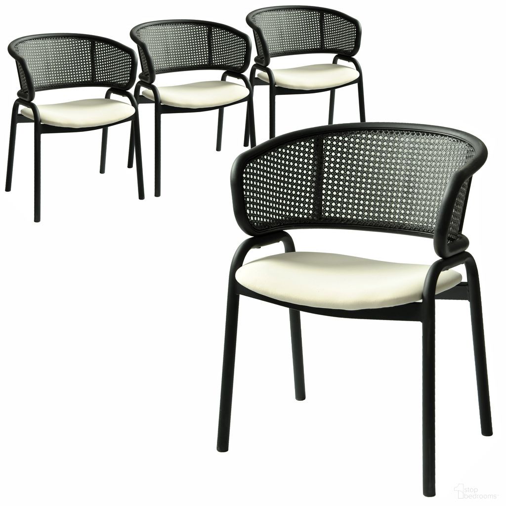 The appearance of Ervilla Dining Armchair In Black Steel Frame with Black Wicker Back and Beige Seat Set of 4 designed by LeisureMod in the modern / contemporary interior design. This beige piece of furniture  was selected by 1StopBedrooms from Ervilla Collection to add a touch of cosiness and style into your home. Sku: ECBL-20BL-BG4. Material: Iron. Chair Type: Arm Chair.