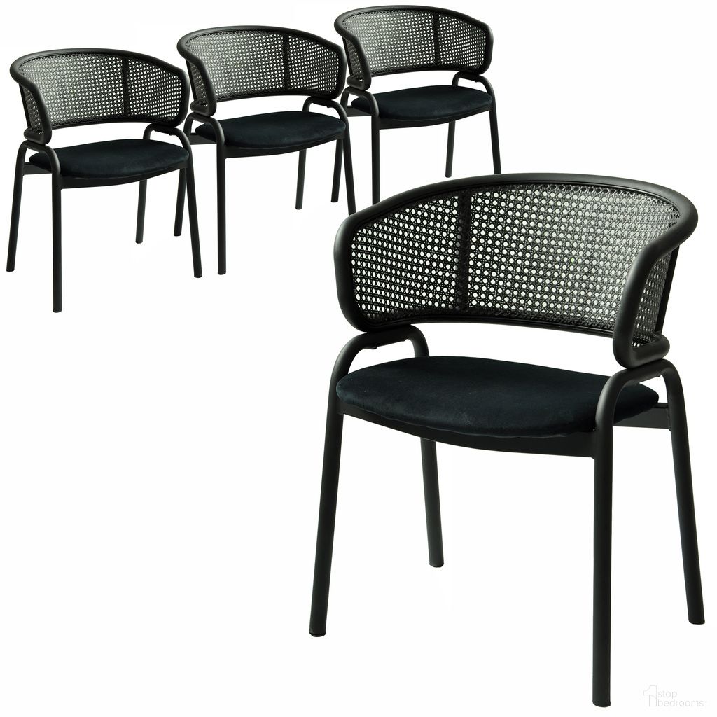 The appearance of Ervilla Dining Armchair In Black Steel Frame with Black Wicker Back and Black Seat Set of 4 designed by LeisureMod in the modern / contemporary interior design. This black piece of furniture was selected by 1StopBedrooms from Ervilla Collection to add a touch of cosiness and style into your home. Sku: ECBL-20BL-BL4. Material: Iron. Chair Type: Arm Chair.