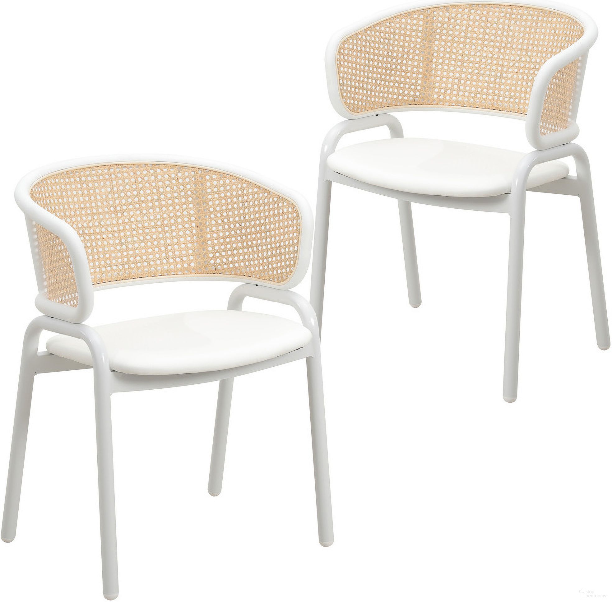 The appearance of Ervilla Dining Chair Set of 2 with Steel Legs and Wicker Back In White designed by LeisureMod in the modern / contemporary interior design. This white piece of furniture was selected by 1StopBedrooms from Ervilla Collection to add a touch of cosiness and style into your home. Sku: ECW-20W2. Material: Steel. Chair Type: Arm Chair.
