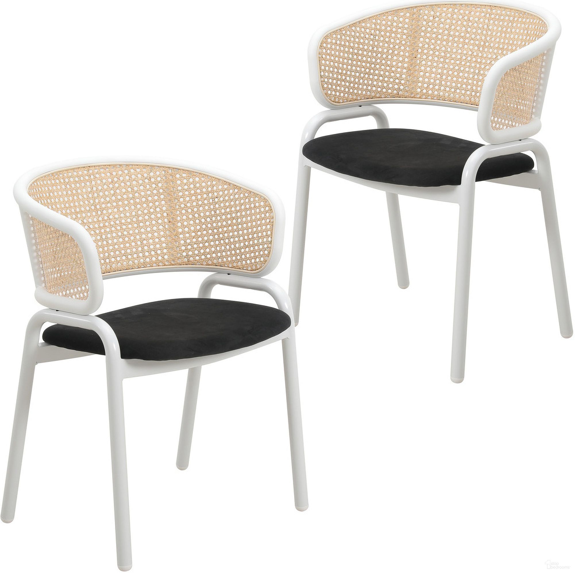 Ervilla Dining Chair Set of 2 with White Steel Legs and Wicker Back In Black